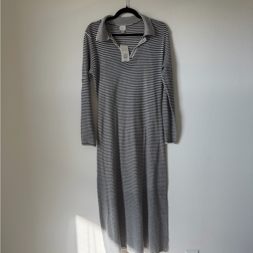 a new day Black and White Striped Long Sleeve Dress